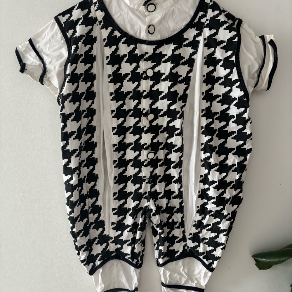Vintage 18M Baby Deux Par Deux Black and White Houndstooth Romper - Picture 3 of 4